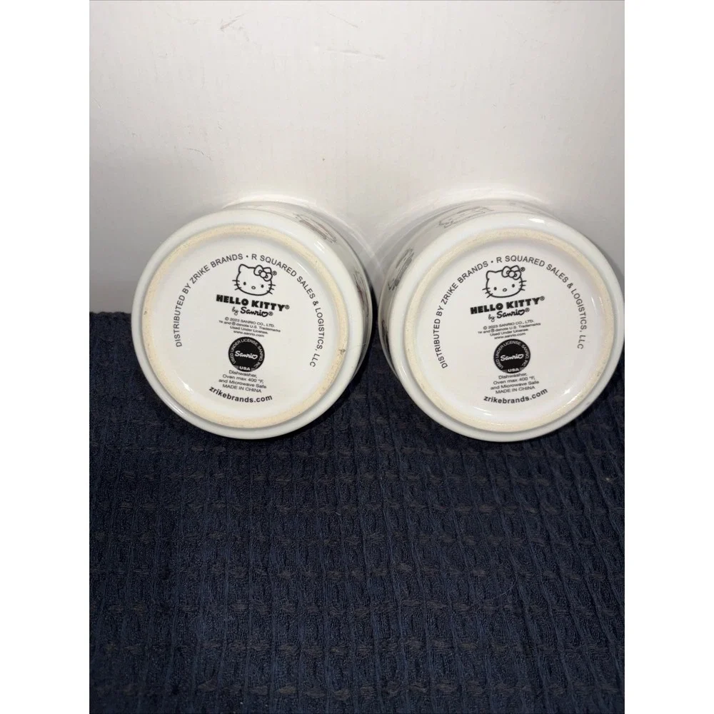 Sanrio Hello Kitty Ceramic Ramekins Bowls Set of 2 White Black Interior 4